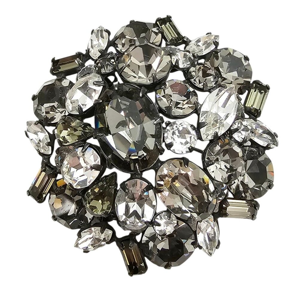 Regency Brooch Clear Smoky Cab Round Dome Cluster Unsigned Pin